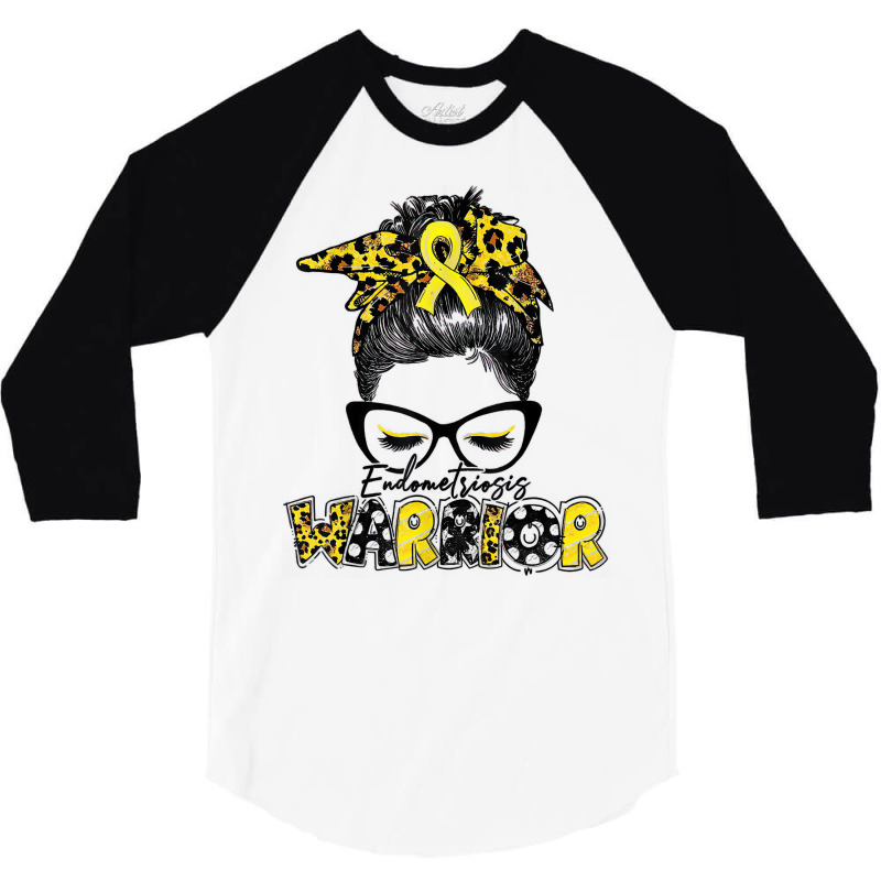 Womens Endometriosis Warrior Messy Bun Yellow Ribbon T Shirt 3/4 Sleeve Shirt | Artistshot