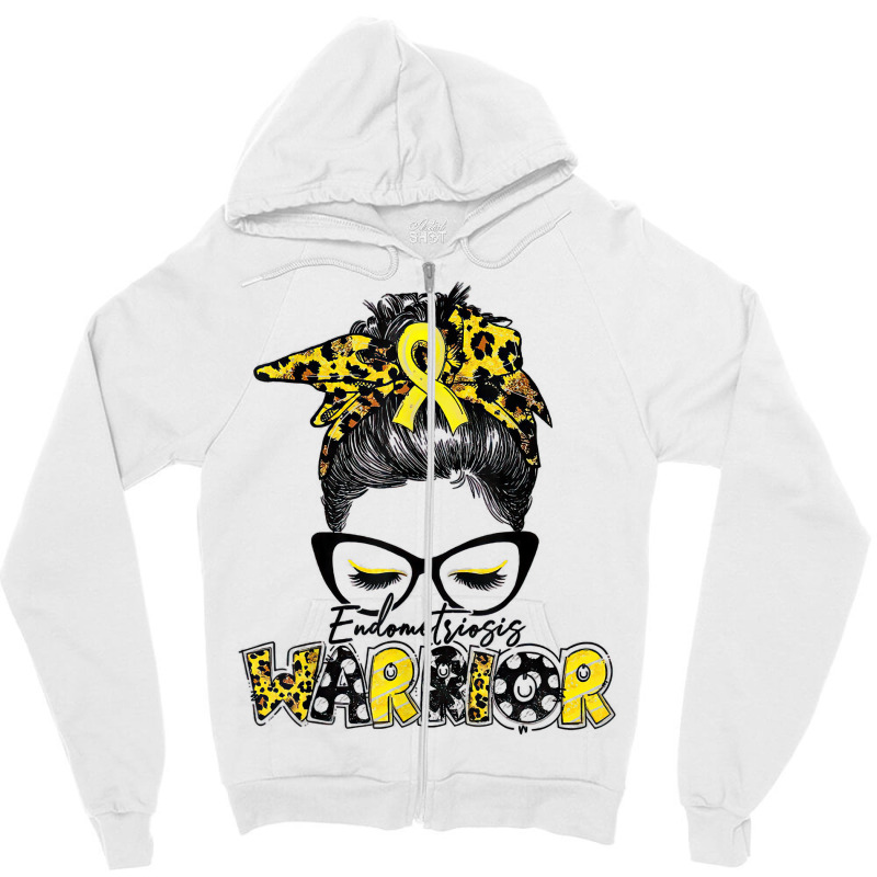 Womens Endometriosis Warrior Messy Bun Yellow Ribbon T Shirt Zipper Hoodie | Artistshot