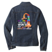 Autism Autistic Giraffe Autism Seeing The World From Different Angle Ladies Denim Jacket | Artistshot