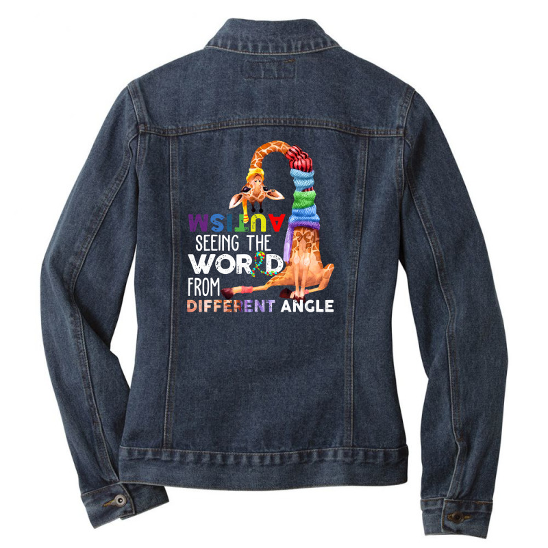 Autism Autistic Giraffe Autism Seeing The World From Different Angle Ladies Denim Jacket by tahanemosi | Artistshot