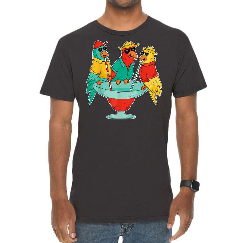 Funny Parrots Drinking Birds Hawaii Tropical Bird Lover Gift T Shirt Vintage T-Shirt by kadrienstang | Artistshot