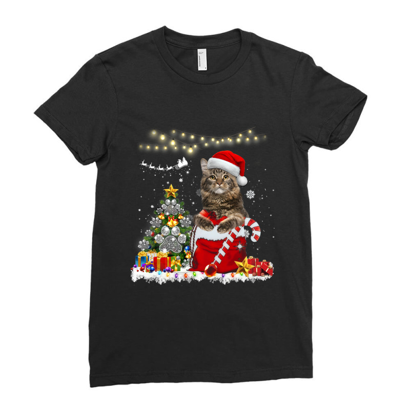 Black Cat Kitty Maine Coon Merry Christmas Kitten Cat Ladies Fitted T-Shirt by golferu | Artistshot