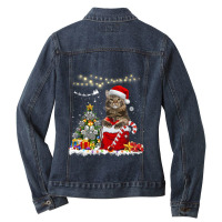 Black Cat Kitty Maine Coon Merry Christmas Kitten Cat Ladies Denim Jacket | Artistshot