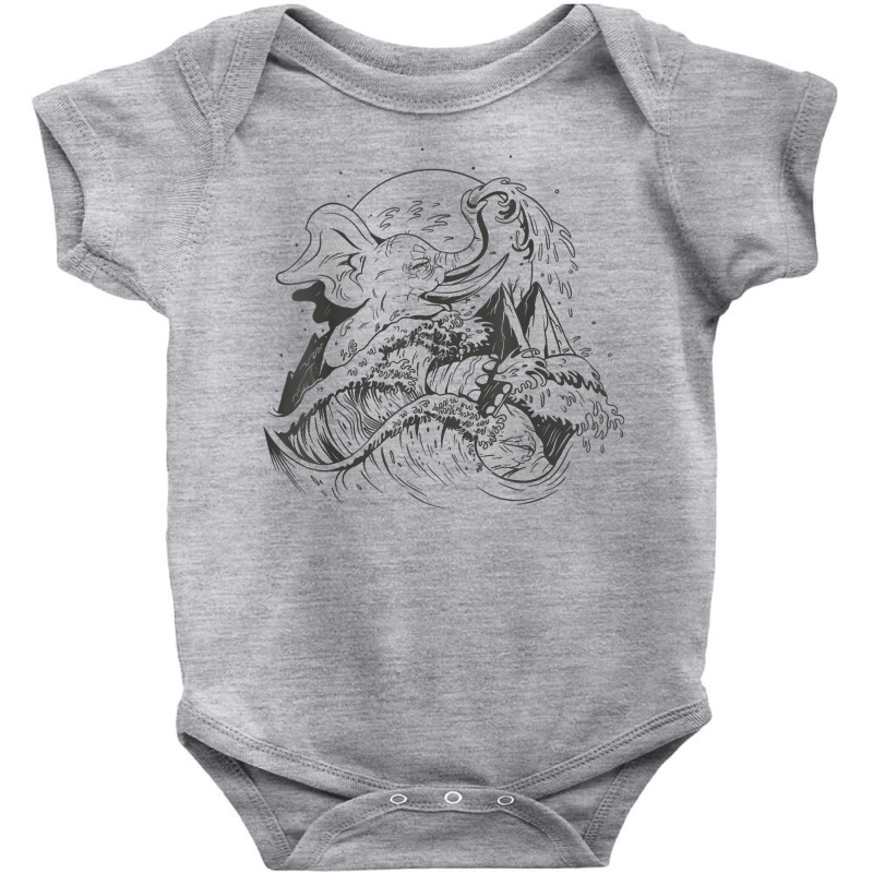 Japanese Wave Elephant Nature Landscape Aesthetic Graphic T Shirt Baby Bodysuit | Artistshot