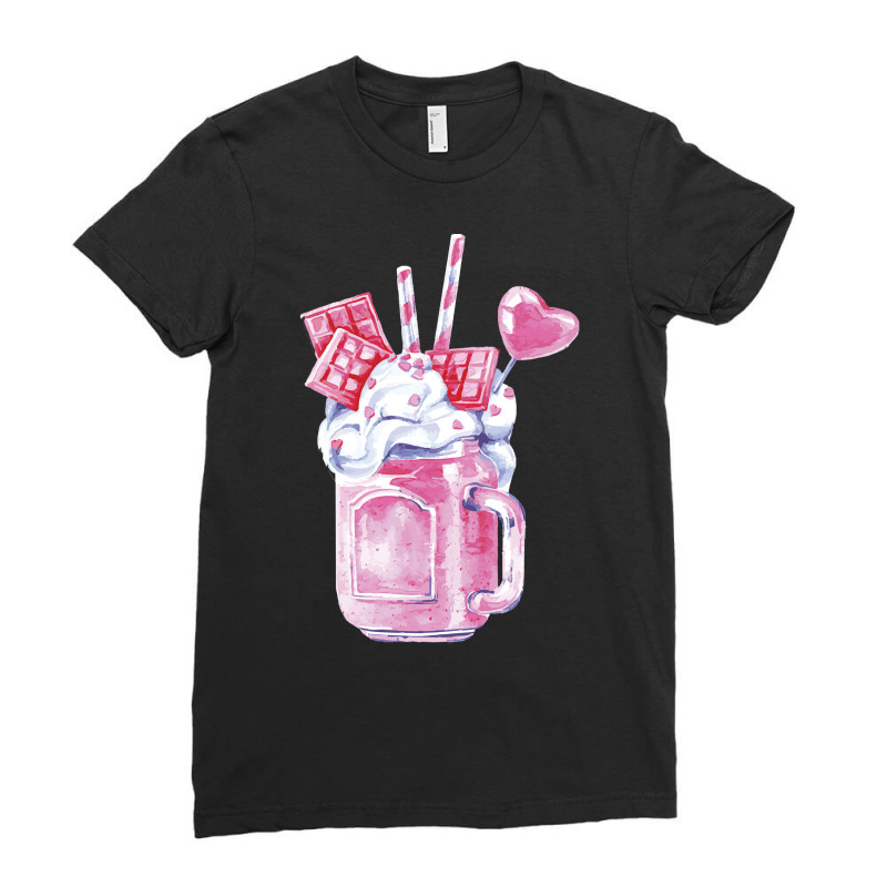 Pink Valentine Smoothie T  Shirt Strawberry Pink Milkshake T  Shirt Ladies Fitted T-Shirt by thymeartiste | Artistshot