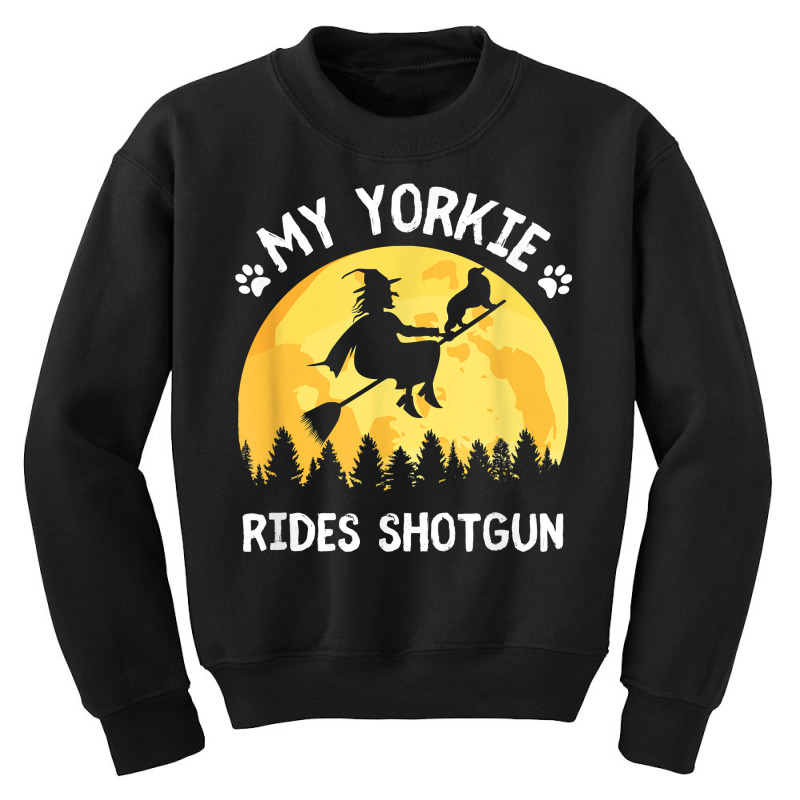 My Yorkie Rides Shotgun Funny Halloween Yorkshire Terrier T Shirt Youth Sweatshirt by kewisharemeliadq | Artistshot