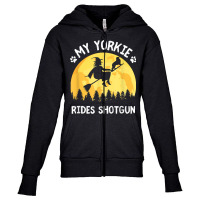 My Yorkie Rides Shotgun Funny Halloween Yorkshire Terrier T Shirt Youth Zipper Hoodie | Artistshot