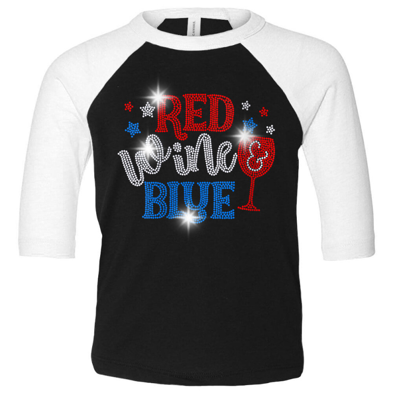 Womens Woman Red Wine And Blue Bling Rhinestone 4th Of July V Neck T S Toddler 3/4 Sleeve Tee by nycerecoverdell | Artistshot