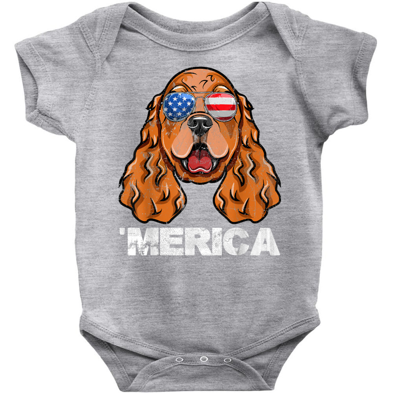 Cocker Spaniel Sunglasses American Usa Flag 4th Of July T Shirt Baby Bodysuit by maionexzweddel1i | Artistshot