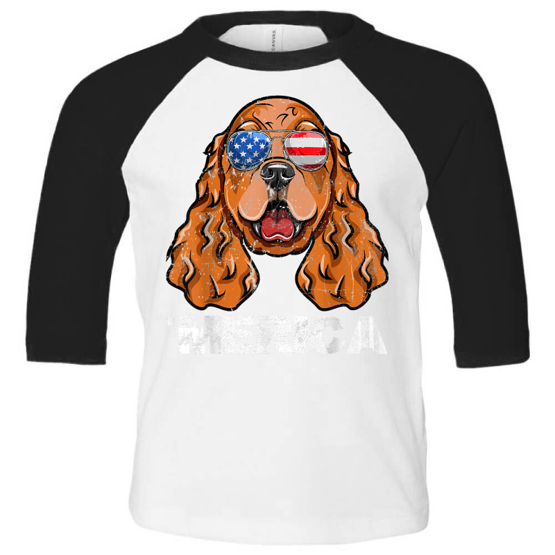 Cocker Spaniel Sunglasses American Usa Flag 4th Of July T Shirt Toddler 3/4 Sleeve Tee by maionexzweddel1i | Artistshot