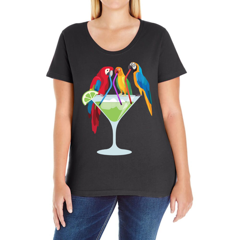 Parrots Drinking Margarita Tropical Vacation Hawaiian Birds Pullover H Ladies Curvy T-Shirt by shoaibmolleda | Artistshot