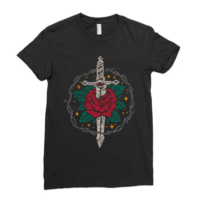 Dagger And Roses Ladies Fitted T-shirt Designed By Roger