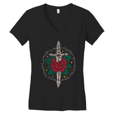 Dagger And Roses Women's V-neck T-shirt Designed By Roger