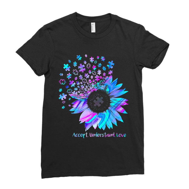 Accept Understand Love Sunflower Funny Autism Awareness Ladies Fitted T-Shirt by mrlee | Artistshot