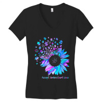 Accept Understand Love Sunflower Funny Autism Awareness Women's V-neck T-shirt | Artistshot