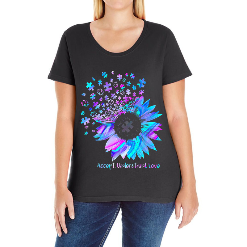 Accept Understand Love Sunflower Funny Autism Awareness Ladies Curvy T-Shirt by mrlee | Artistshot