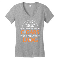 I Just Want To Smoke Cigars And Pet My Dog Cigarsdog Loves Long Sleeve Women's V-neck T-shirt | Artistshot