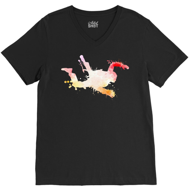 Sky Diving Sport Watercolor T  Shirt Sky Diving Sport Watercolor Art G V-Neck Tee by routskeleton | Artistshot