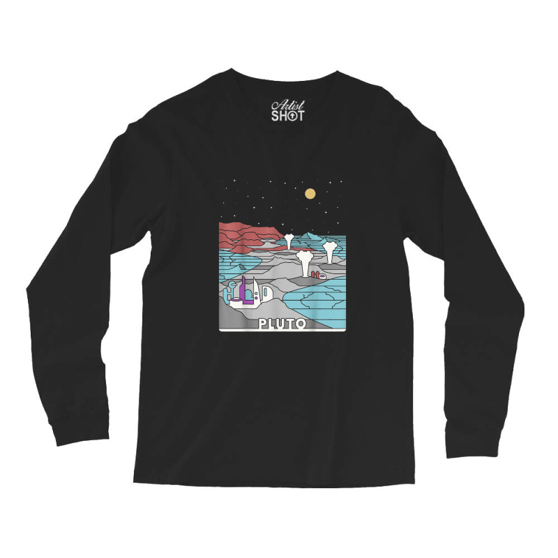 Vintage Retro Pluto National Park   Visit Pluto Linear Art Long Sleeve Shirts by daniellepaine | Artistshot