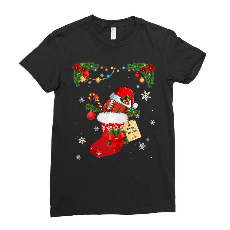 Football Football Lover Socks Santa Hat Christmas Pajama Men Women 137 Ladies Fitted T-Shirt by permad | Artistshot