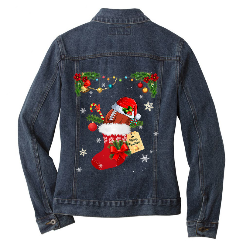 Football Football Lover Socks Santa Hat Christmas Pajama Men Women 137 Ladies Denim Jacket by permad | Artistshot