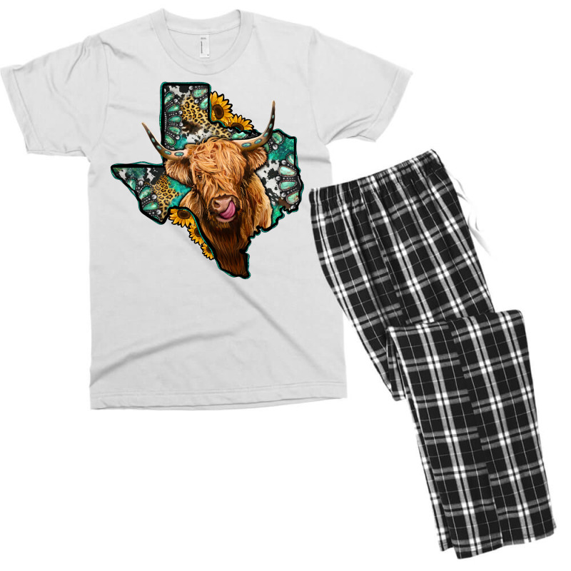 Texas Map Highland Cow Men's T-shirt Pajama Set | Artistshot