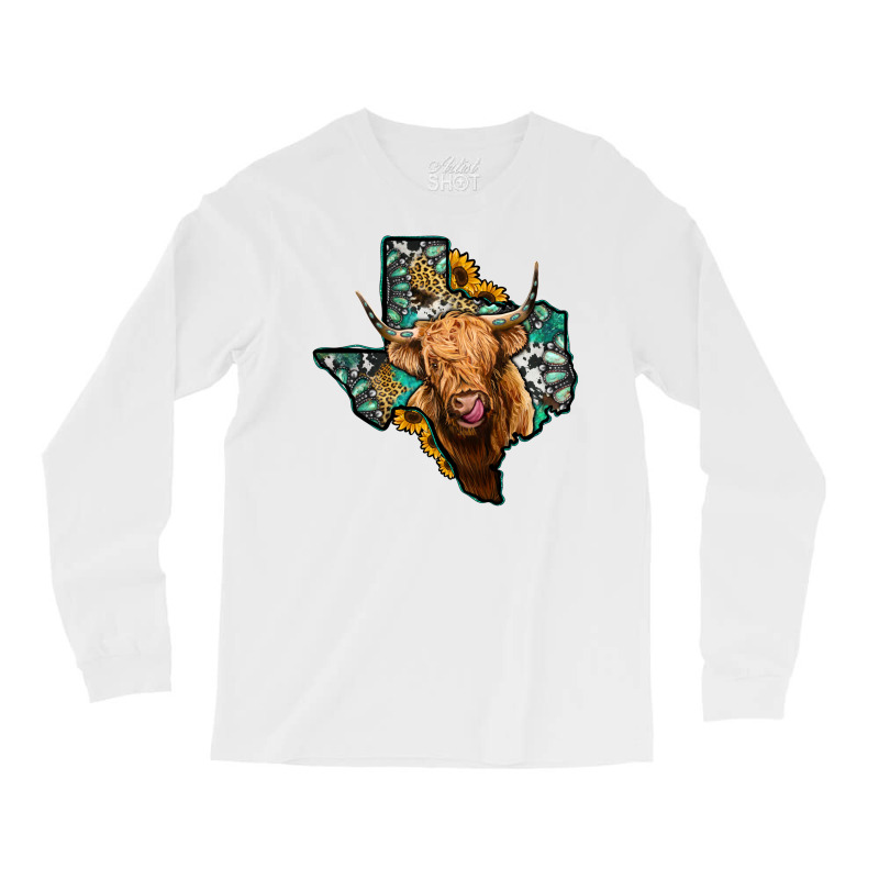 Texas Map Highland Cow Long Sleeve Shirts | Artistshot