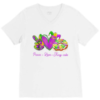 Peace Love King Cake Funny Mardi Gras Party Carnival Gifts T Shirt V-neck Tee | Artistshot