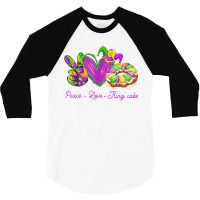 Peace Love King Cake Funny Mardi Gras Party Carnival Gifts T Shirt 3/4 Sleeve Shirt | Artistshot