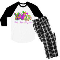 Peace Love King Cake Funny Mardi Gras Party Carnival Gifts T Shirt Men's 3/4 Sleeve Pajama Set | Artistshot