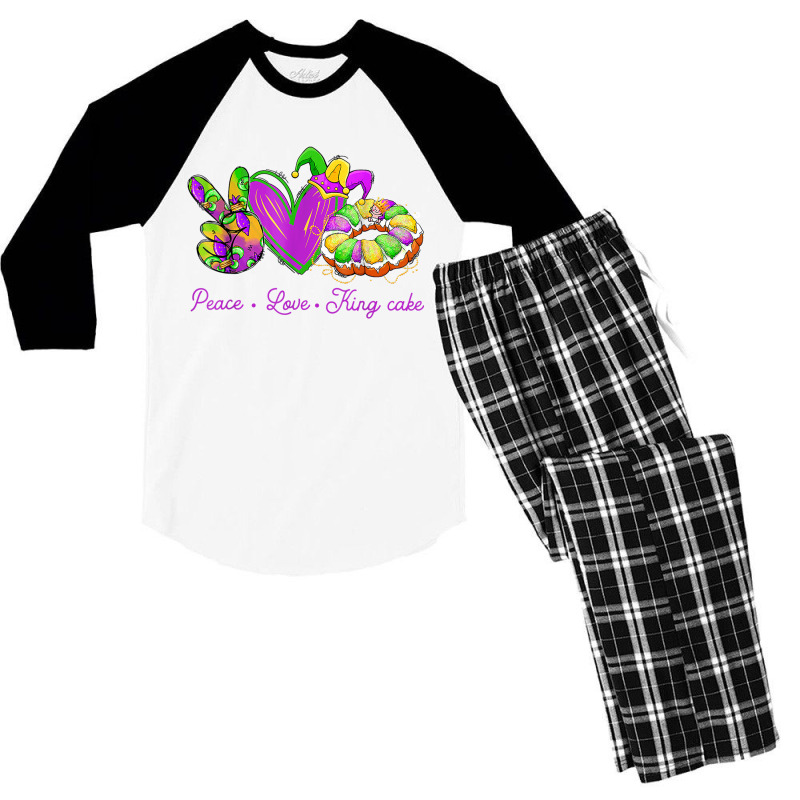 Peace Love King Cake Funny Mardi Gras Party Carnival Gifts T Shirt Men's 3/4 Sleeve Pajama Set | Artistshot