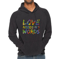 Colorful Autism Puzzle Piece Love Needs No Words Vintage Hoodie | Artistshot