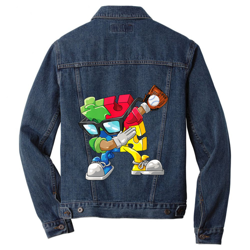 Dabbing Baseball Puzzle Piece Autism Awareness Men Denim Jacket by mrlee | Artistshot