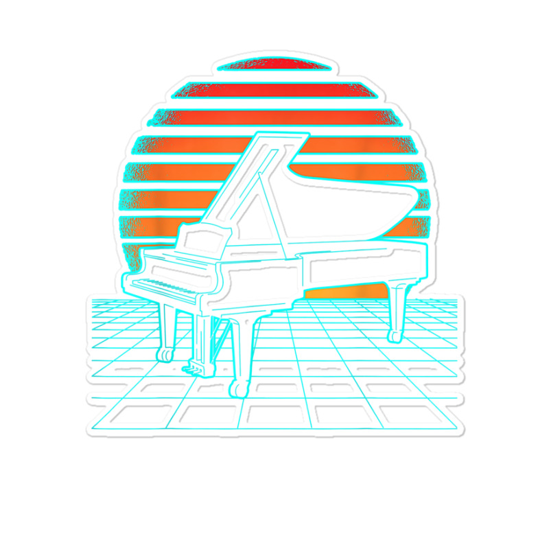 Piano Retro Wave Futurism 80s Sunset Pianist Musician T Shirt Sticker | Artistshot