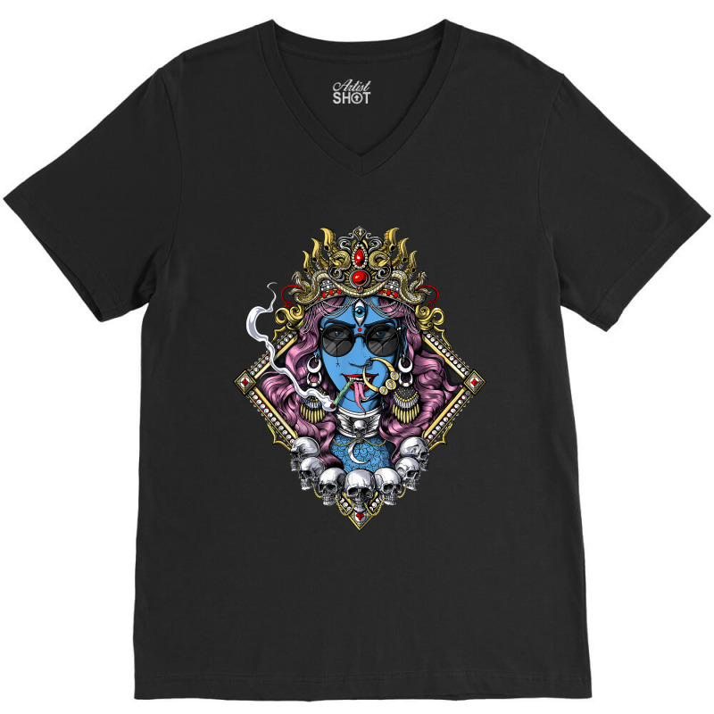 Buddhism Kali Hindu Goddess Hinduism Deity God Spiritual Zen Gothic V-Neck Tee by criticizematter | Artistshot