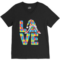 Gnomes Holding Puzzle Love Support Autism Awareness V-neck Tee | Artistshot