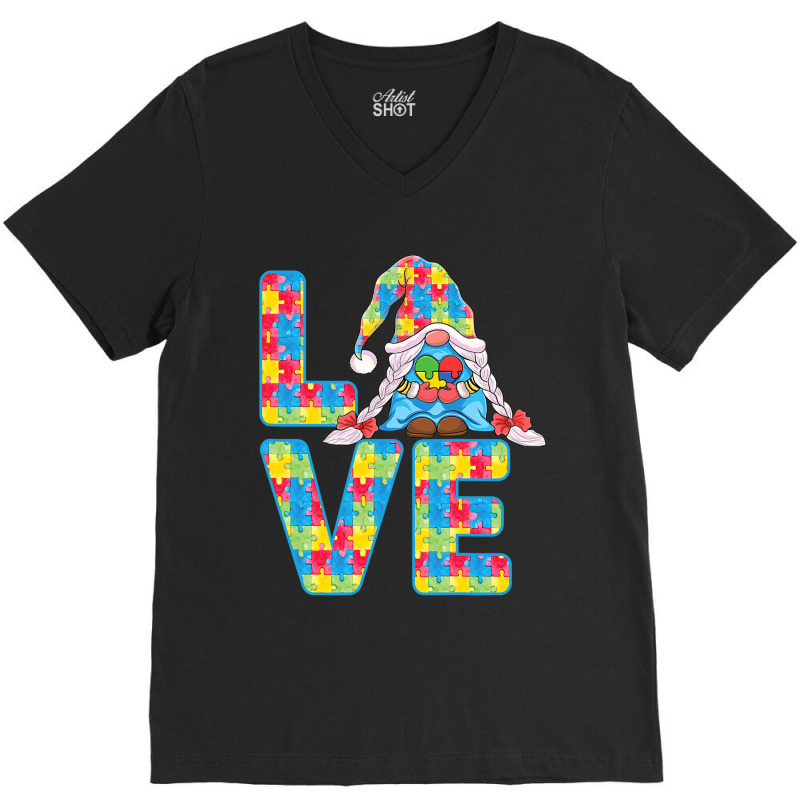 Gnomes Holding Puzzle Love Support Autism Awareness V-Neck Tee by mrlee | Artistshot