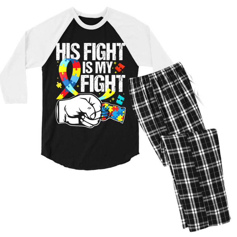 His Fight Is My Fight Autism Awareness And Support Men's 3/4 Sleeve Pajama Set by mrlee | Artistshot