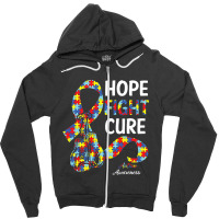 Hope Fight Cure Puzzle Pieces Ribbon Autism Awareness Zipper Hoodie | Artistshot