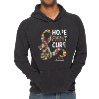 Hope Fight Cure Puzzle Pieces Ribbon Autism Awareness Vintage Hoodie | Artistshot