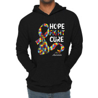 Hope Fight Cure Puzzle Pieces Ribbon Autism Awareness Lightweight Hoodie | Artistshot