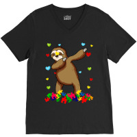 Sloth Dabbing Autism Awareness Autistic V-neck Tee | Artistshot