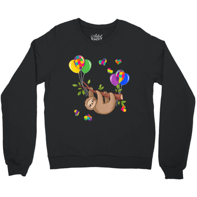 Sloth Ribbon Heart Puzzle Autism Awareness Crewneck Sweatshirt by mrlee | Artistshot