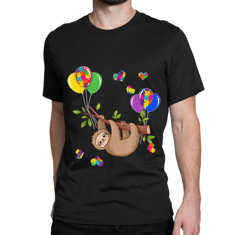 Sloth Ribbon Heart Puzzle Autism Awareness Classic T-shirt by mrlee | Artistshot