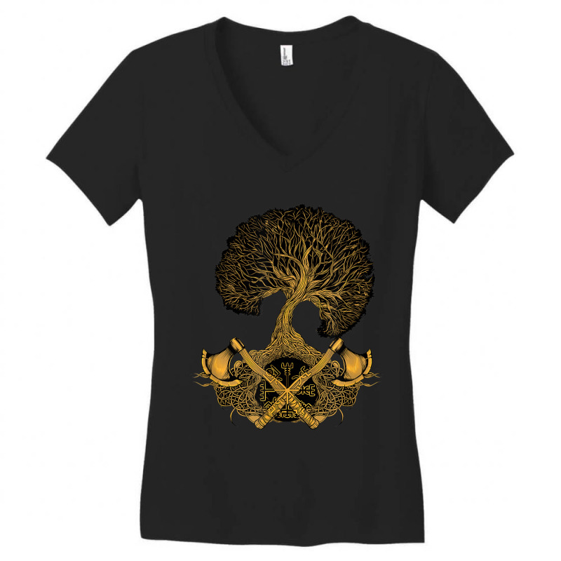 Viking Axes And Vegvisir Yggdrasil Women's V-Neck T-Shirt by urethrapricey | Artistshot