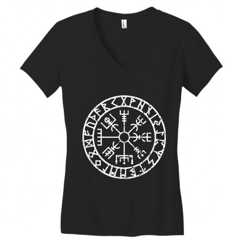 Viking Lucky Charm Celtic Runes Viking Compass Vegvisir Women's V-Neck T-Shirt by criticizematter | Artistshot