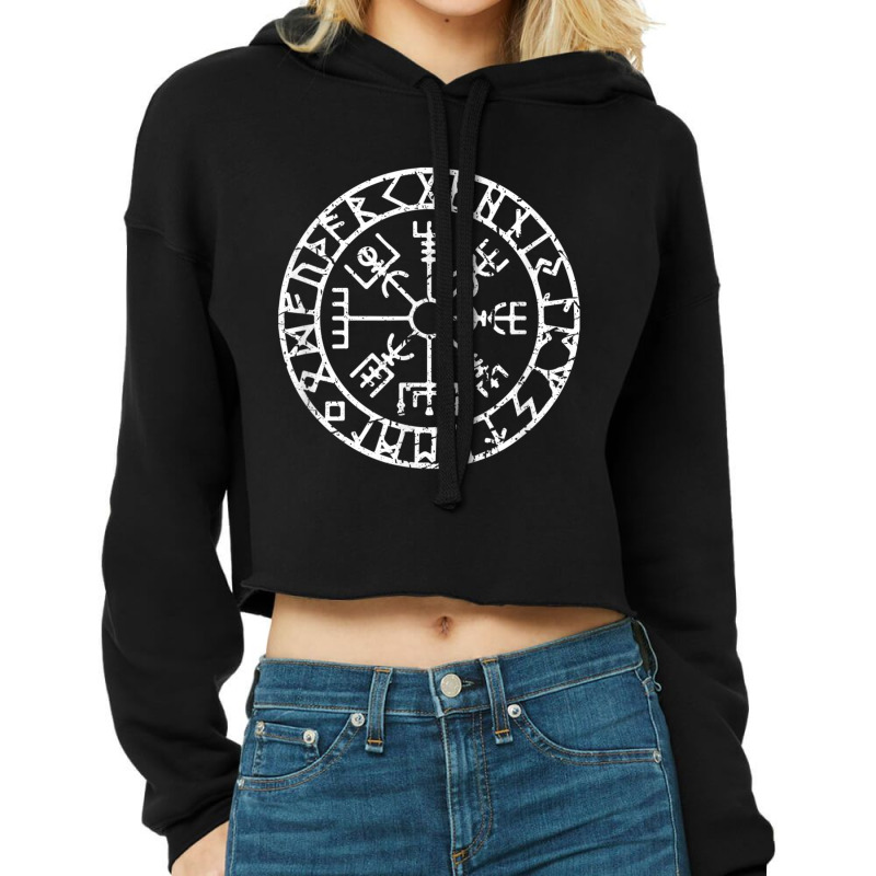 Viking Lucky Charm Celtic Runes Viking Compass Vegvisir Cropped Hoodie by criticizematter | Artistshot