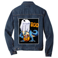 Ghost Dinosaur T Rex Funny Boo Halloween Gifts Men Pumpkin Men Denim Jacket | Artistshot