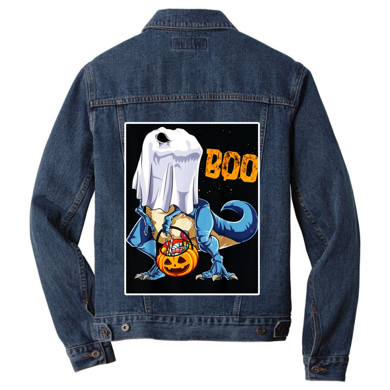 Ghost Dinosaur T Rex Funny Boo Halloween Gifts Men Pumpkin Men Denim Jacket | Artistshot