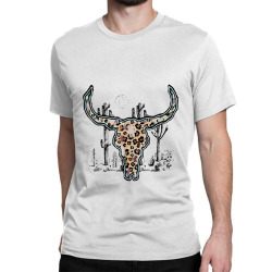 cow skull with leopard cute western cactus rodeo Classic T-shirt | Artistshot